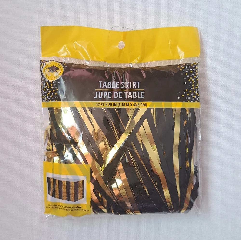 4/$15 🌻 NWT Gold and Black Graduation Party Table Skirt